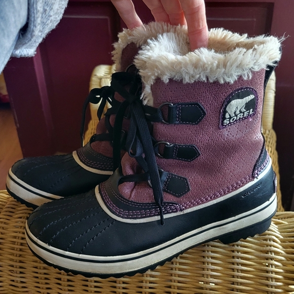 Sorel Tivoli Waterproof Purple Black Winter Boots Size 7.5 - Picture 2 of 15
